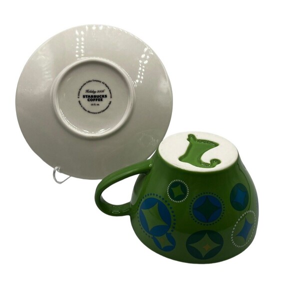 2006 Holiday Starbucks Elf Christmas Stocking Green Coffee Mug Tea Cup & Saucer - Picture 5 of 8